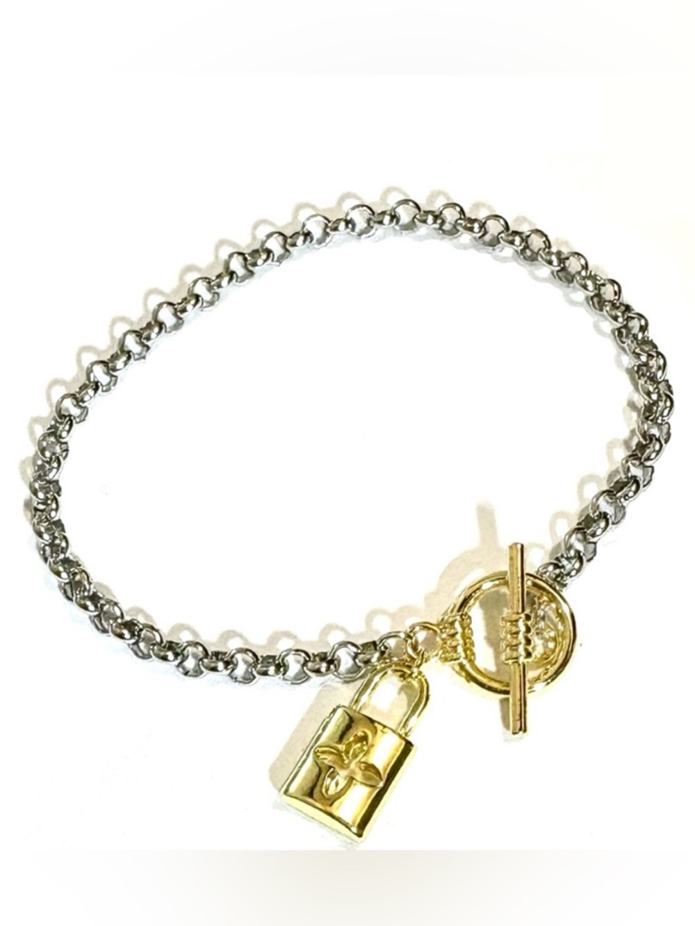 Last Set❣️Gold Lock Charm Necklace & Bracelet Stainless Steel ChainOR 915 Silver - Picture 6 of 7